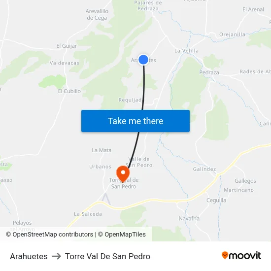 Arahuetes to Torre Val De San Pedro map