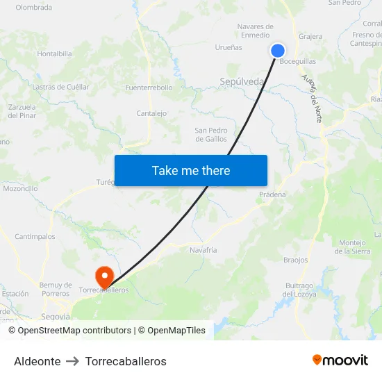 Aldeonte to Torrecaballeros map