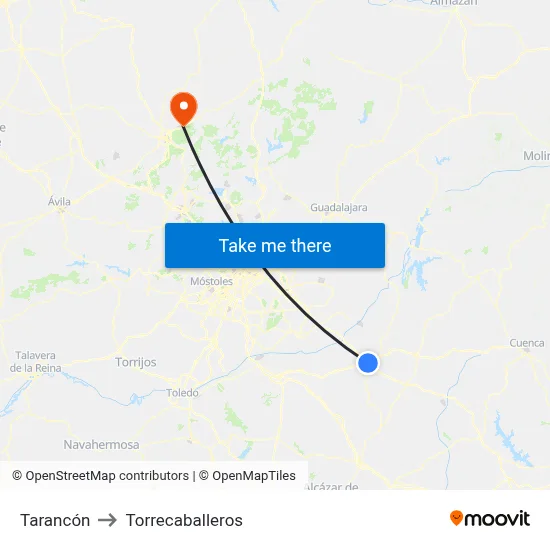 Tarancón to Torrecaballeros map