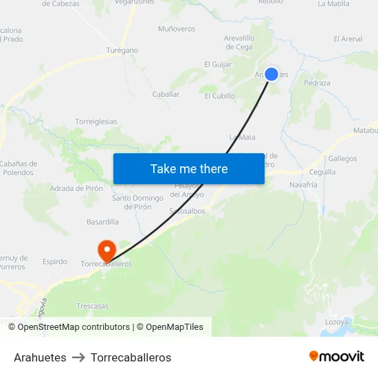 Arahuetes to Torrecaballeros map