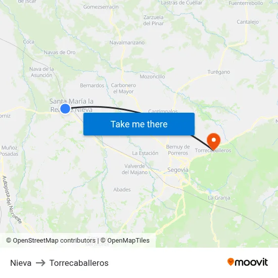 Nieva to Torrecaballeros map