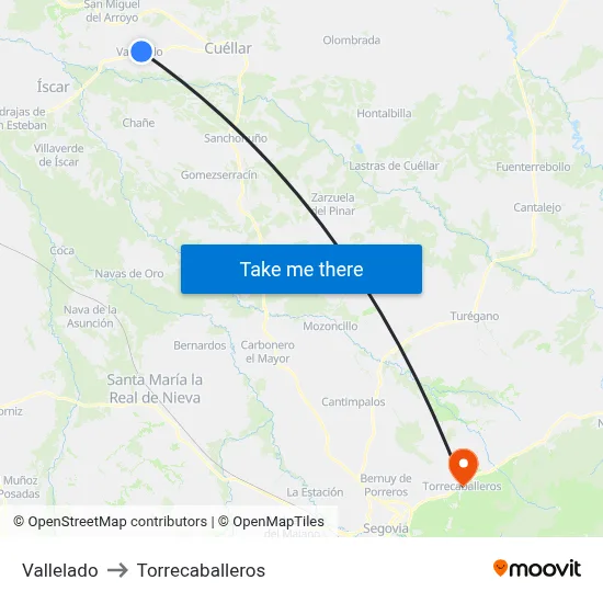 Vallelado to Torrecaballeros map