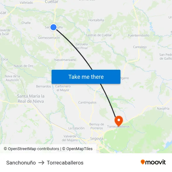 Sanchonuño to Torrecaballeros map