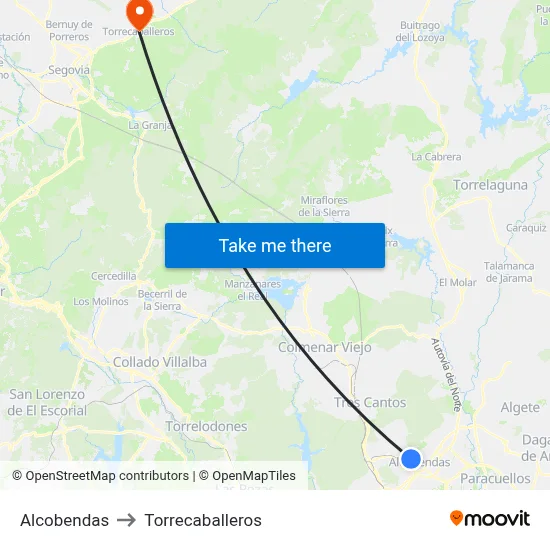 Alcobendas to Torrecaballeros map