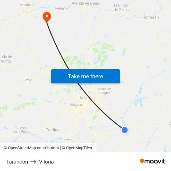 Tarancón to Viloria map