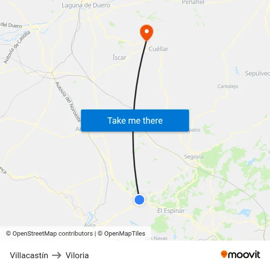 Villacastín to Viloria map
