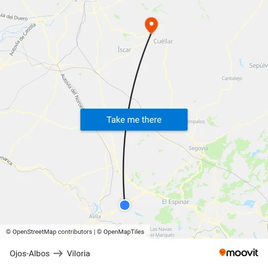 Ojos-Albos to Viloria map