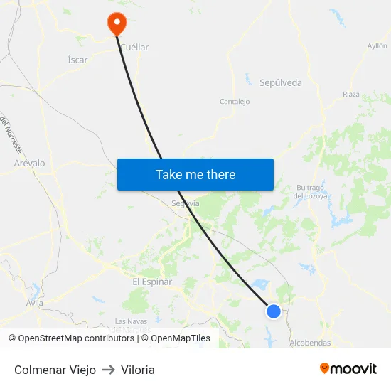 Colmenar Viejo to Viloria map
