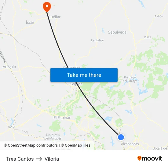 Tres Cantos to Viloria map