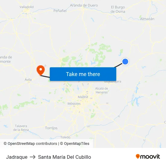 Jadraque to Santa María Del Cubillo map
