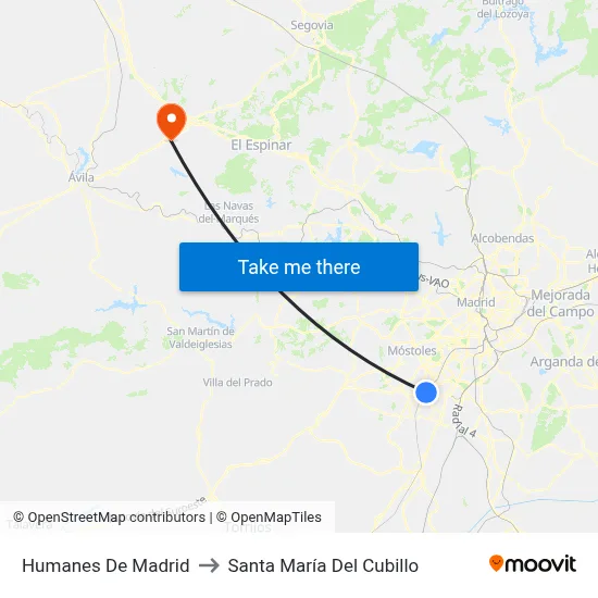 Humanes De Madrid to Santa María Del Cubillo map