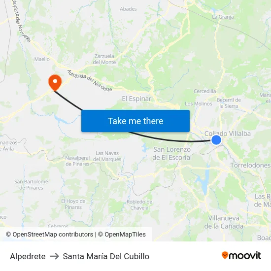 Alpedrete to Santa María Del Cubillo map