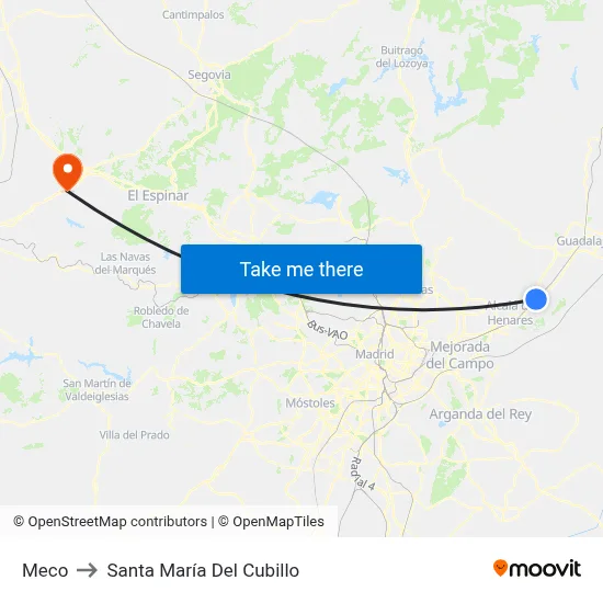Meco to Santa María Del Cubillo map