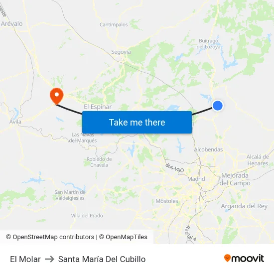El Molar to Santa María Del Cubillo map