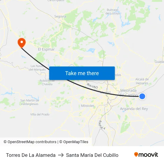 Torres De La Alameda to Santa María Del Cubillo map