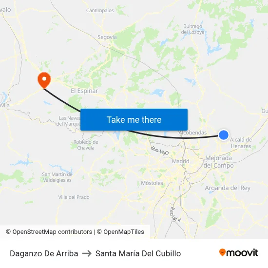 Daganzo De Arriba to Santa María Del Cubillo map