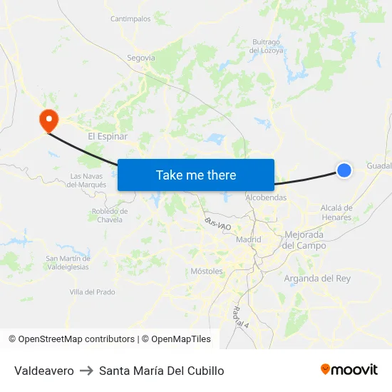 Valdeavero to Santa María Del Cubillo map