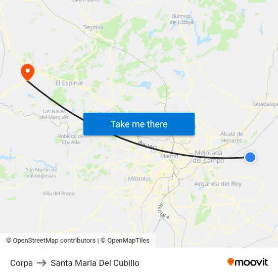 Corpa to Santa María Del Cubillo map