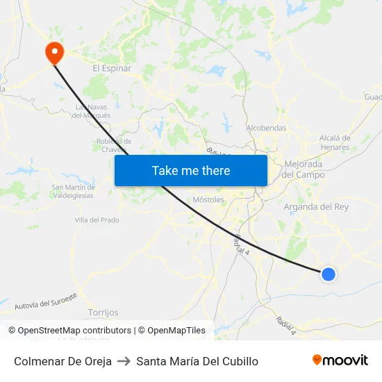 Colmenar De Oreja to Santa María Del Cubillo map