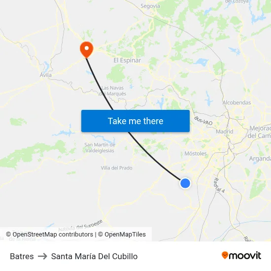 Batres to Santa María Del Cubillo map