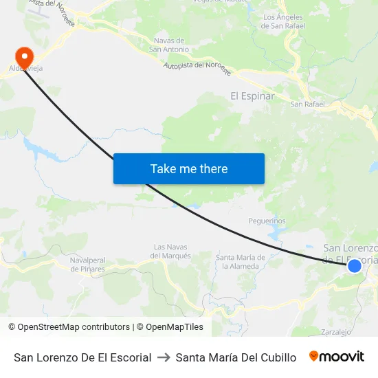 San Lorenzo De El Escorial to Santa María Del Cubillo map