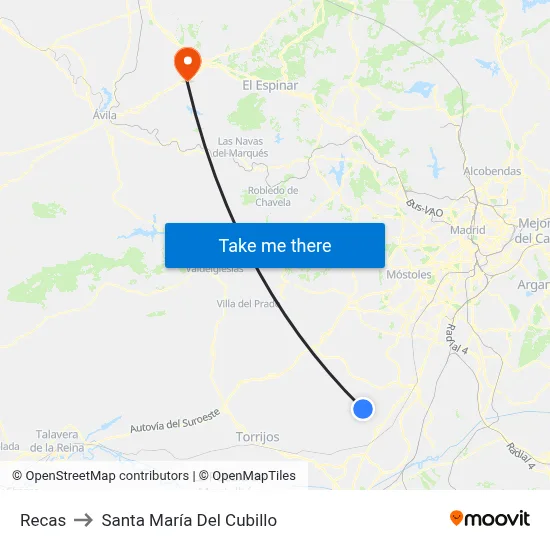 Recas to Santa María Del Cubillo map