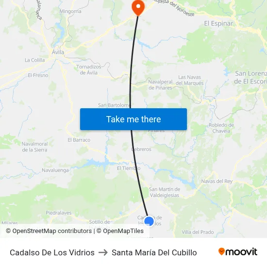 Cadalso De Los Vidrios to Santa María Del Cubillo map
