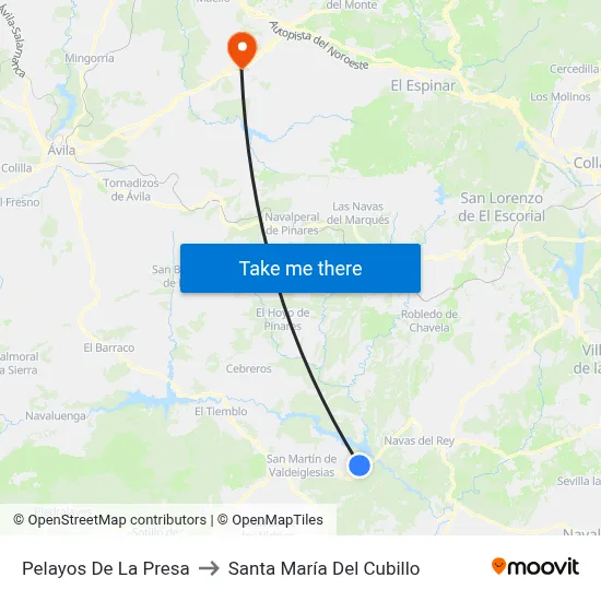 Pelayos De La Presa to Santa María Del Cubillo map
