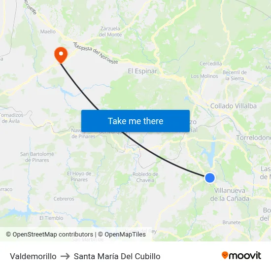 Valdemorillo to Santa María Del Cubillo map