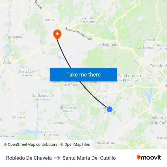 Robledo De Chavela to Santa María Del Cubillo map