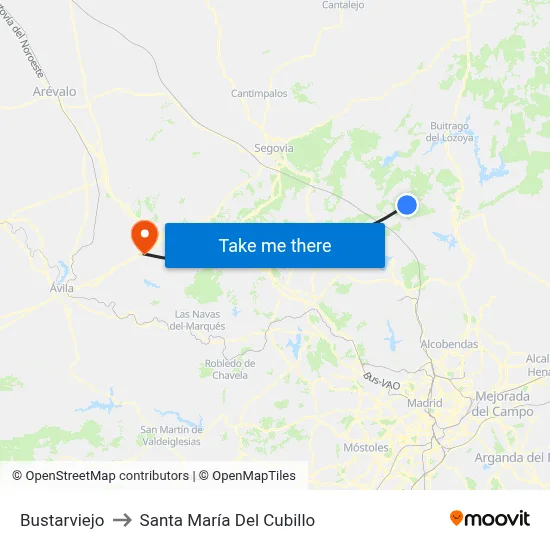 Bustarviejo to Santa María Del Cubillo map