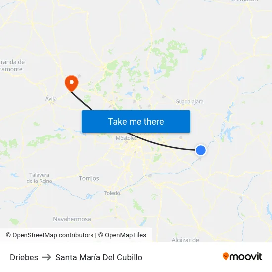 Driebes to Santa María Del Cubillo map