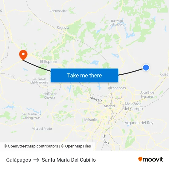 Galápagos to Santa María Del Cubillo map