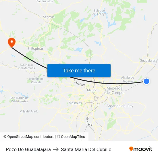 Pozo De Guadalajara to Santa María Del Cubillo map