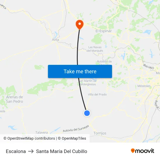 Escalona to Santa María Del Cubillo map
