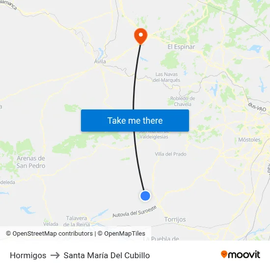 Hormigos to Santa María Del Cubillo map