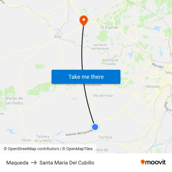 Maqueda to Santa María Del Cubillo map