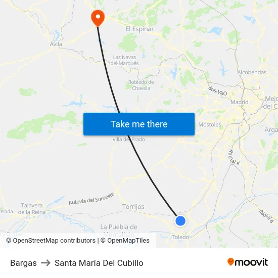 Bargas to Santa María Del Cubillo map