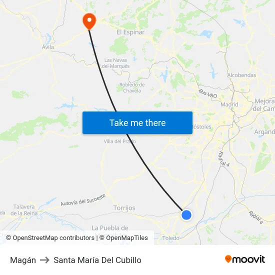 Magán to Santa María Del Cubillo map