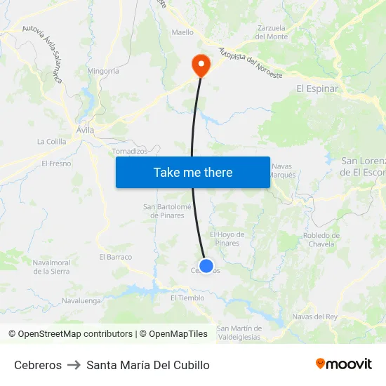 Cebreros to Santa María Del Cubillo map