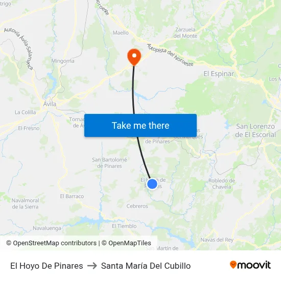 El Hoyo De Pinares to Santa María Del Cubillo map