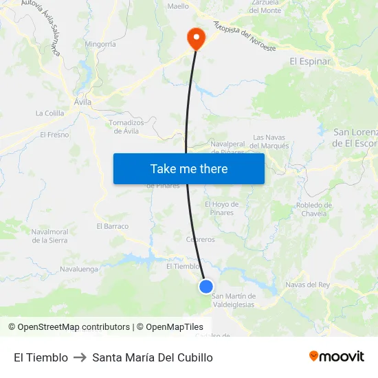 El Tiemblo to Santa María Del Cubillo map