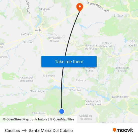 Casillas to Santa María Del Cubillo map
