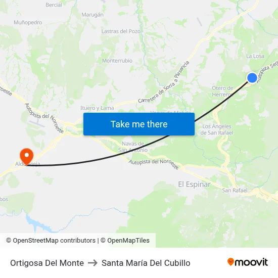 Ortigosa Del Monte to Santa María Del Cubillo map