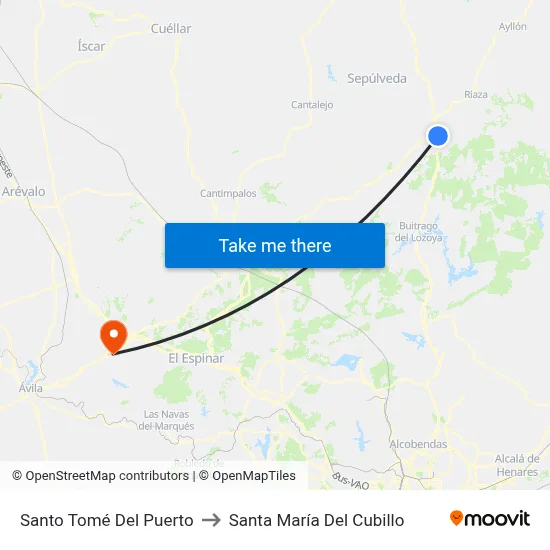 Santo Tomé Del Puerto to Santa María Del Cubillo map
