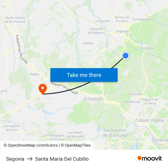 Segovia to Santa María Del Cubillo map