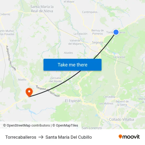 Torrecaballeros to Santa María Del Cubillo map
