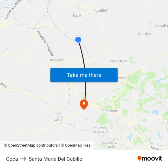 Coca to Santa María Del Cubillo map