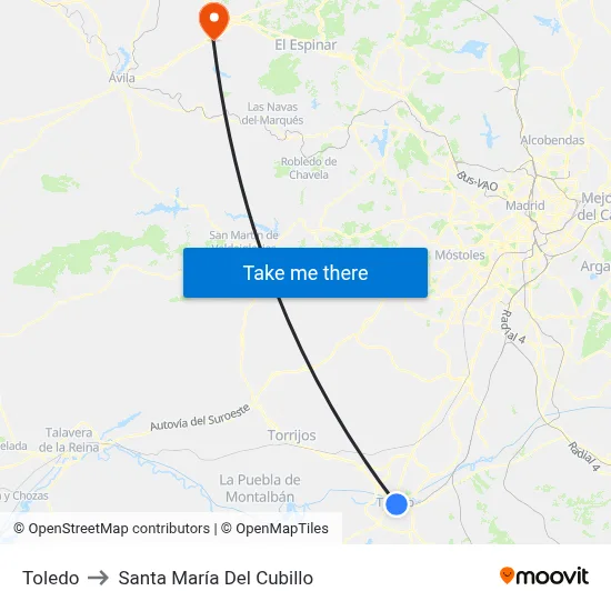 Toledo to Santa María Del Cubillo map