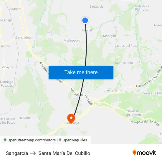 Sangarcía to Santa María Del Cubillo map